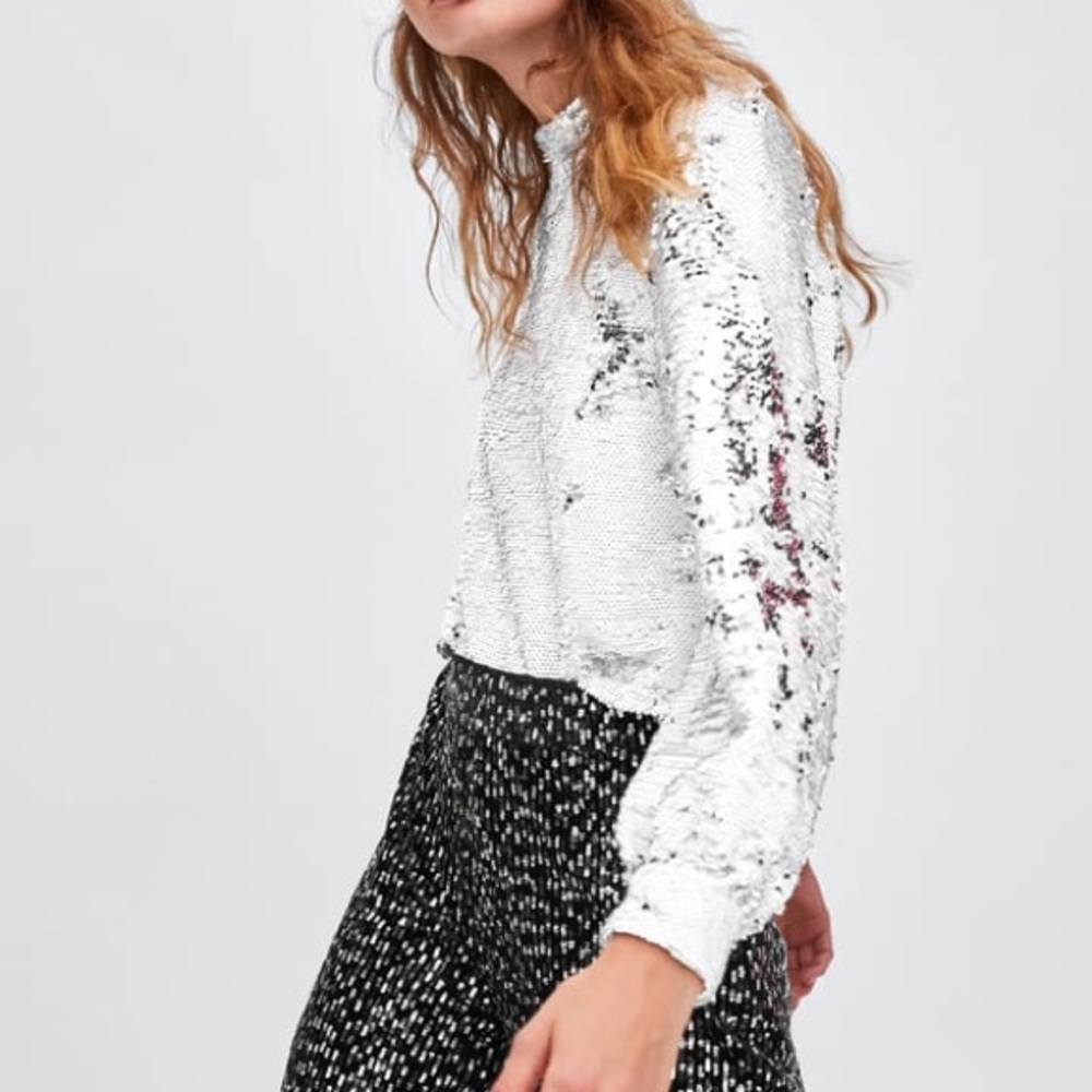 Zara White Sequin Blouse